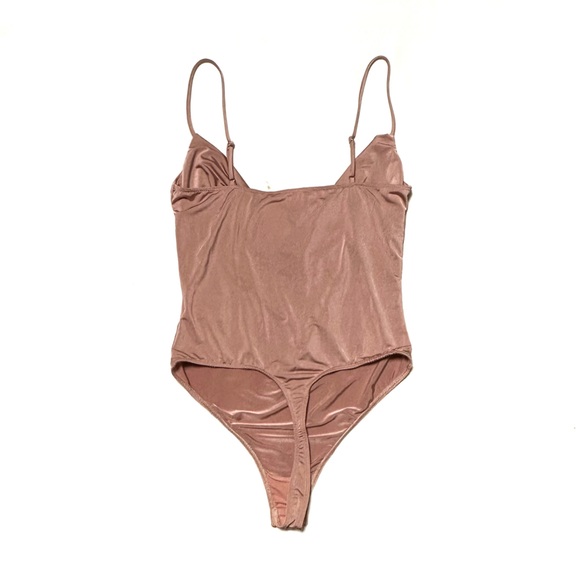 NWT Out From Under Satin Dusty Pink Mauve Cowlneck Bodysuit - Picture 2 of 7